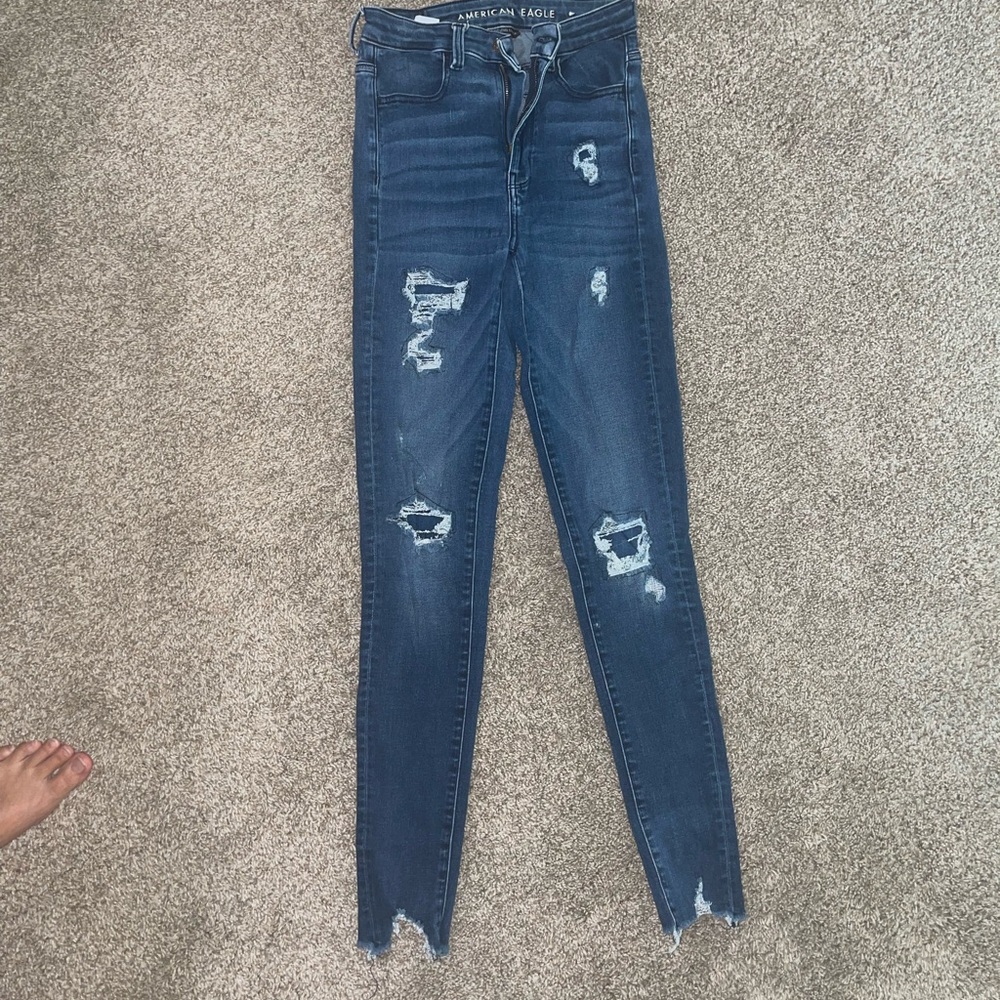 American Eagle Outfitters Women's Ripped Dark Blue Skinny Jeans